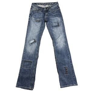 Gypsy Soule Patchwork Studded Boho Western Denim Jeans Womens 25x34